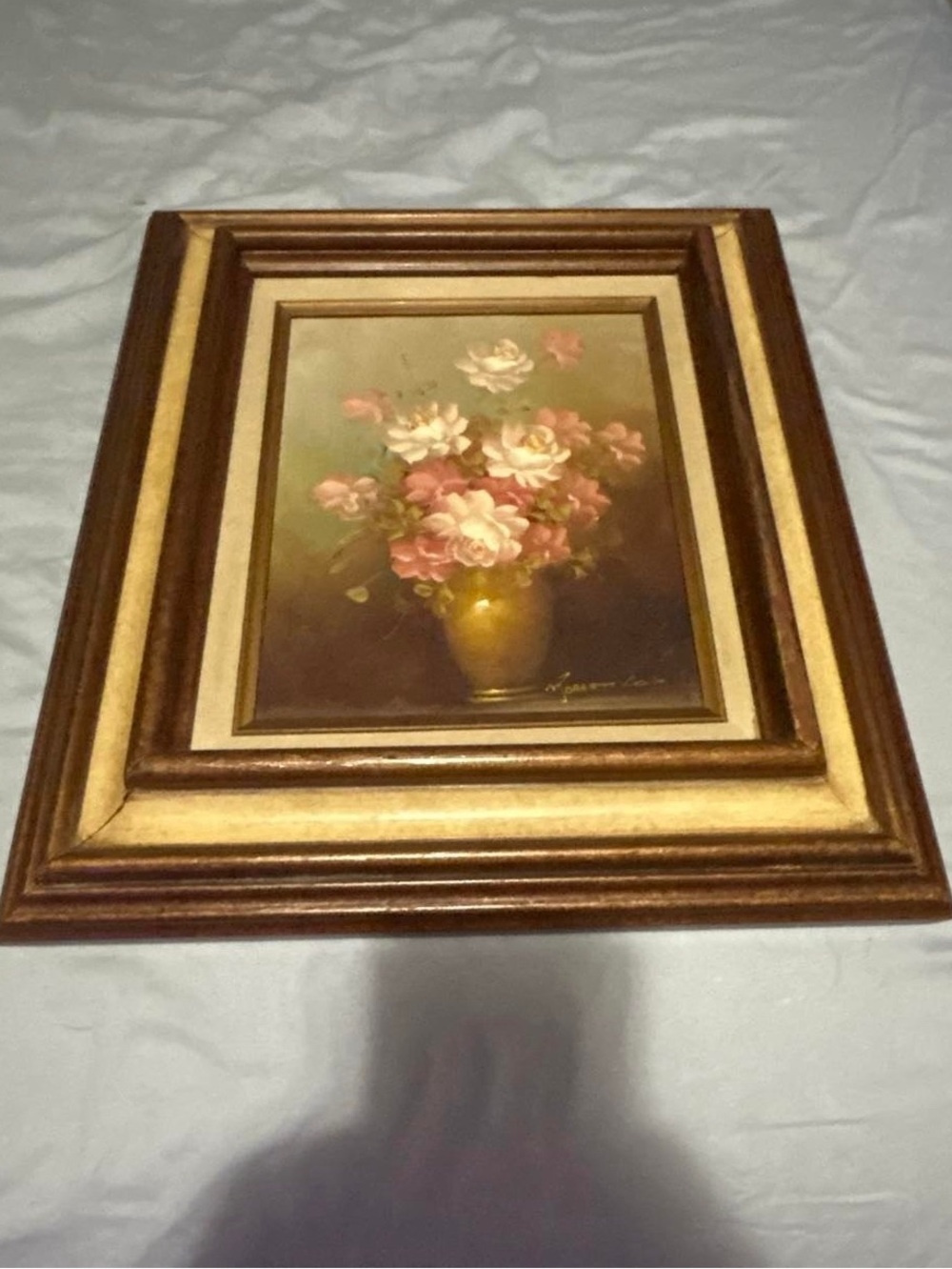 Robert Cox Original Oil on canvas Signed, Roses& Gold Vase /Double Frame